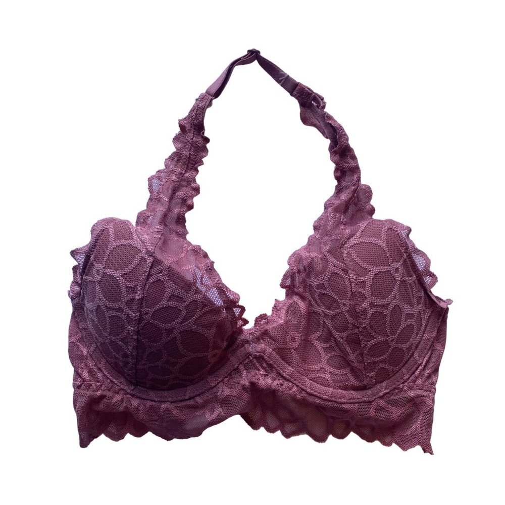 Pink by Victoria's Secret Lace Floral Halter Style Bralette Size XS Purple